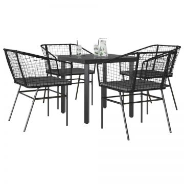 Set de sufragerie de grădină 5 piese neagră Sticlă Poly Rattan