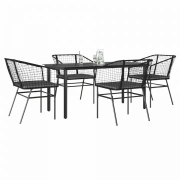 Set de sufragerie de grădină 5 piese neagră Sticlă Poly Rattan