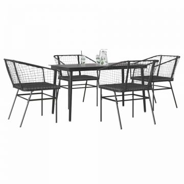Set de sufragerie de grădină 5 piese neagră Sticlă Poly Rattan