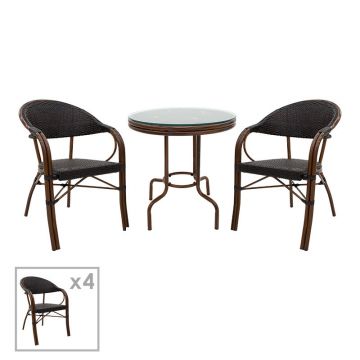 Set masa Paula de 5 pakoworld metal-pe rattan in nuanta maro