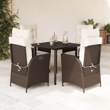 Set mobilier de grădină, 5 piese, cu perne, maro, poliratan