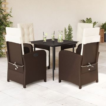 Set mobilier de grădină, 5 piese, cu perne, maro, poliratan