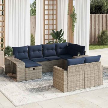 Set mobilier de grădină cu perne, 10 piese, gri, poliratan