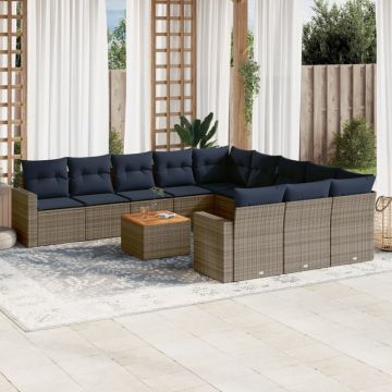 Set mobilier de grădină cu perne, 12 piese, gri, poliratan