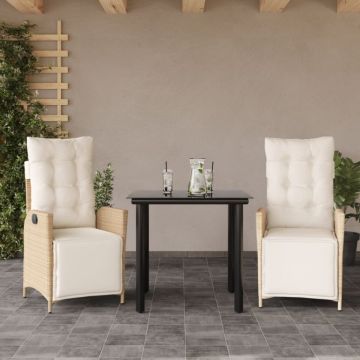 Set mobilier de grădină cu perne, 3 piese, bej, poliratan