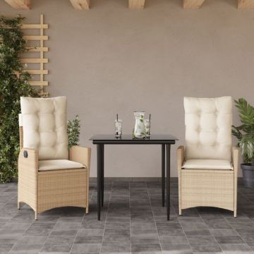 Set mobilier de grădină cu perne, 3 piese, bej, poliratan