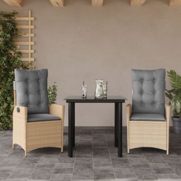 Set mobilier de grădină cu perne, 3 piese, bej, poliratan