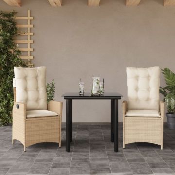 Set mobilier de grădină cu perne, 3 piese, bej, poliratan