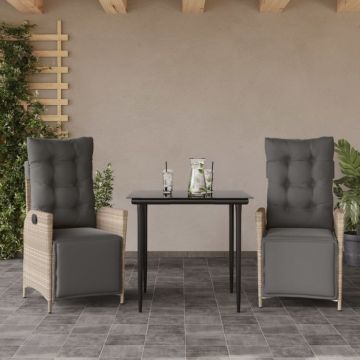 Set mobilier de grădină cu perne, 3 piese,gri deschis,poliratan