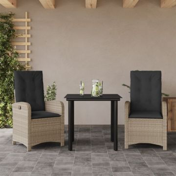 Set mobilier de grădină cu perne, 3 piese,gri deschis,poliratan
