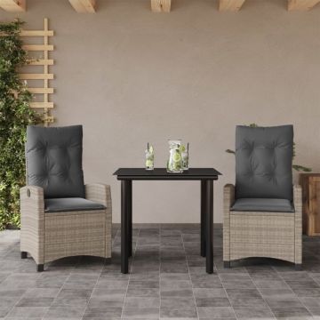 Set mobilier de grădină cu perne, 3 piese,gri deschis,poliratan