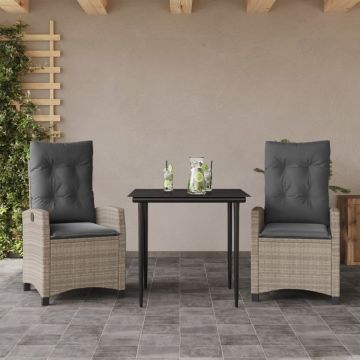 Set mobilier de grădină cu perne, 3 piese,gri deschis,poliratan