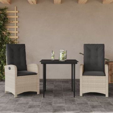 Set mobilier de grădină cu perne, 3 piese,gri deschis,poliratan