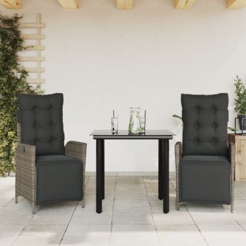Set mobilier de grădină cu perne, 3 piese, gri, poliratan