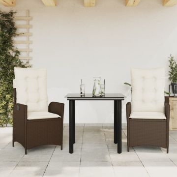 Set mobilier de grădină cu perne, 3 piese, maro, poliratan