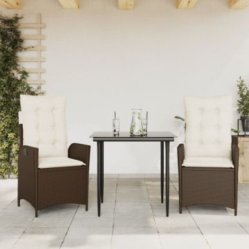 Set mobilier de grădină cu perne, 3 piese, maro, poliratan