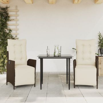 Set mobilier de grădină cu perne, 3 piese, maro, poliratan