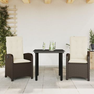 Set mobilier de grădină cu perne, 3 piese, maro, poliratan