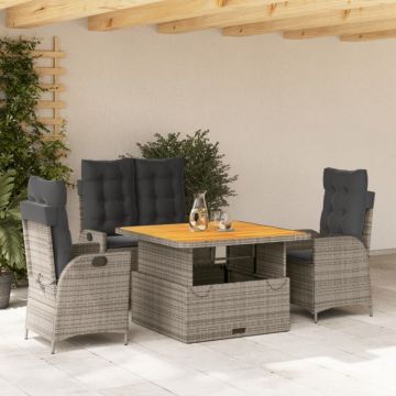 Set mobilier de grădină cu perne, 4 piese, gri, poliratan