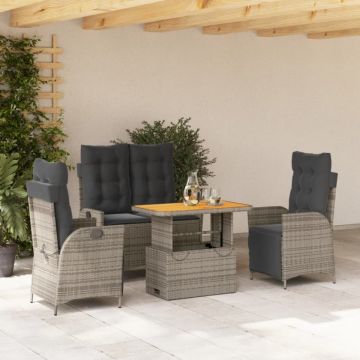 Set mobilier de grădină cu perne, 4 piese, gri, poliratan