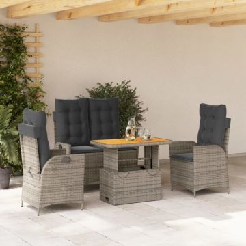 Set mobilier de grădină cu perne, 4 piese, gri, poliratan