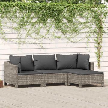 Set mobilier de grădină cu perne, 4 piese, gri, poliratan