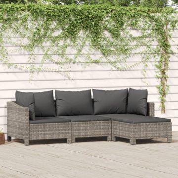 Set mobilier de grădină cu perne, 4 piese, gri, poliratan