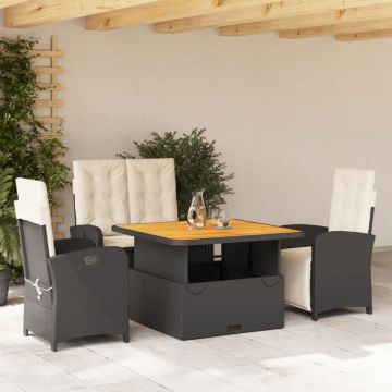 Set mobilier de grădină cu perne, 4 piese, negru, poliratan