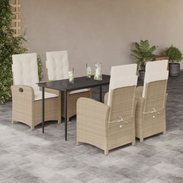 Set mobilier de grădină cu perne, 5 piese, bej, poliratan