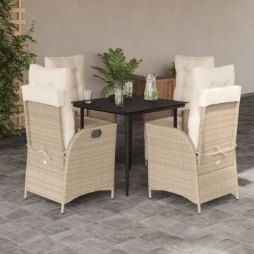 Set mobilier de grădină cu perne, 5 piese, bej, poliratan