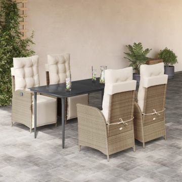 Set mobilier de grădină cu perne, 5 piese, bej, poliratan