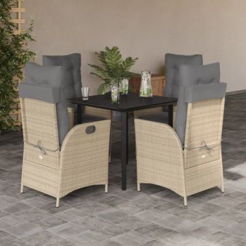 Set mobilier de grădină cu perne, 5 piese, bej, poliratan