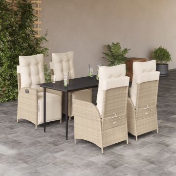 Set mobilier de grădină cu perne, 5 piese, bej, poliratan