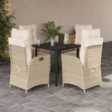 Set mobilier de grădină cu perne, 5 piese, bej, poliratan