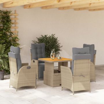 Set mobilier de grădină cu perne, 5 piese, bej, poliratan