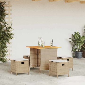 Set mobilier de grădină cu perne, 5 piese, bej, poliratan