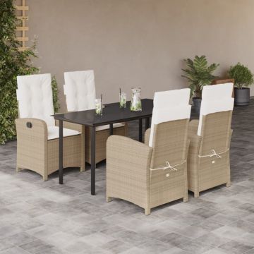 Set mobilier de grădină cu perne, 5 piese, bej, poliratan