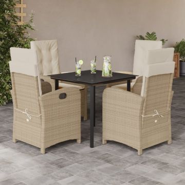Set mobilier de grădină cu perne, 5 piese, bej, poliratan