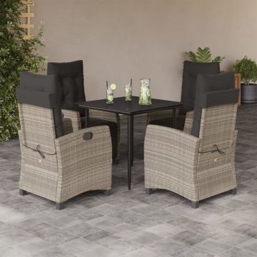 Set mobilier de grădină cu perne, 5 piese gri deschis poliratan