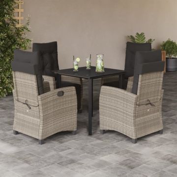 Set mobilier de grădină cu perne, 5 piese gri deschis poliratan