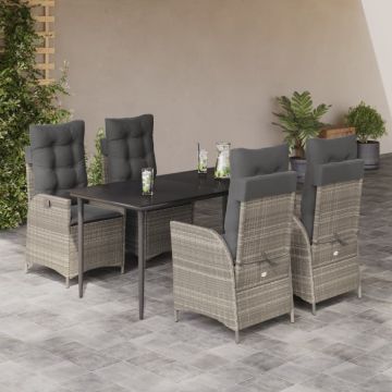 Set mobilier de grădină cu perne, 5 piese gri deschis poliratan