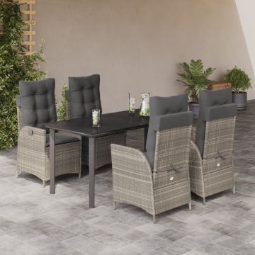 Set mobilier de grădină cu perne, 5 piese gri deschis poliratan