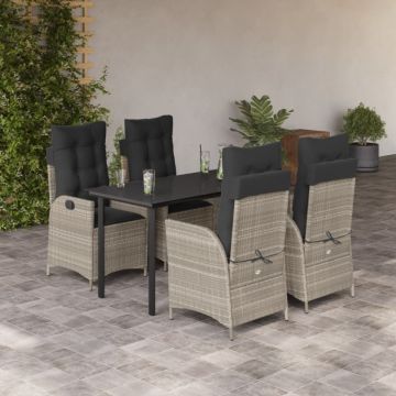Set mobilier de grădină cu perne, 5 piese gri deschis poliratan