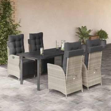 Set mobilier de grădină cu perne, 5 piese gri deschis poliratan