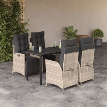 Set mobilier de grădină cu perne, 5 piese gri deschis poliratan