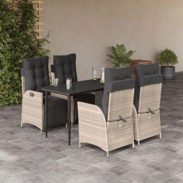Set mobilier de grădină cu perne, 5 piese gri deschis poliratan
