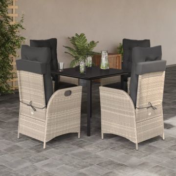 Set mobilier de grădină cu perne, 5 piese gri deschis poliratan