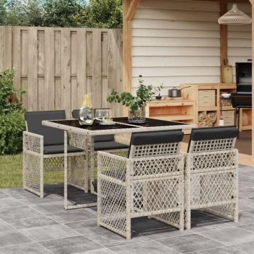 Set mobilier de grădină cu perne, 5 piese gri deschis poliratan