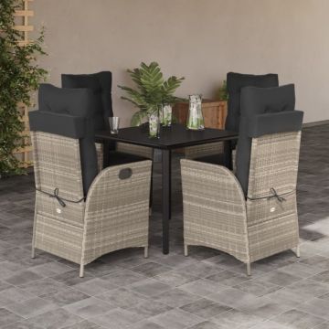 Set mobilier de grădină cu perne, 5 piese gri deschis poliratan