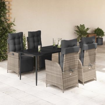 Set mobilier de grădină cu perne, 5 piese, gri, poliratan